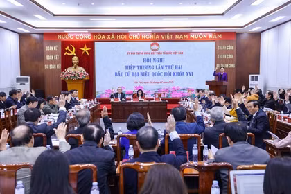 Quang cảnh Hội nghị hiệp thương lần thứ hai của Đoàn Chủ tịch Ủy ban Trung ương MTTQ Việt Nam. (Nguồn: Mattran)