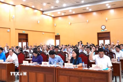 Hội nghị hiệp thương lần thứ hai bầu danh sách người ứng cử đại biểu Quốc hội và đại biểu Hội đồng nhân dân tỉnh An Giang. (Ảnh: Văn Sỹ/TTXVN)