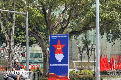 Pano tuyên truyền về bầu cử Quốc hội khóa XVI và Hội đồng Nhân dân các cấp nhiệm kỳ 2026-2031. (Ảnh: Huy Khánh/Vietnam+)