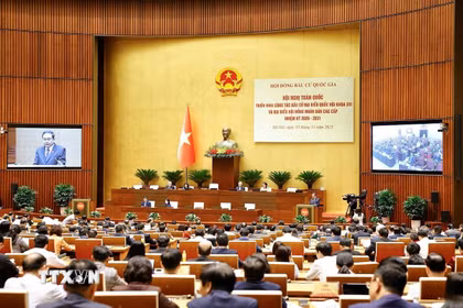Chủ tịch Quốc hội Trần Thanh Mẫn, Chủ tịch Hội đồng Bầu cử Quốc gia phát biểu khai mạc Hội nghị. (Ảnh: Doãn Tấn/TTXVN)