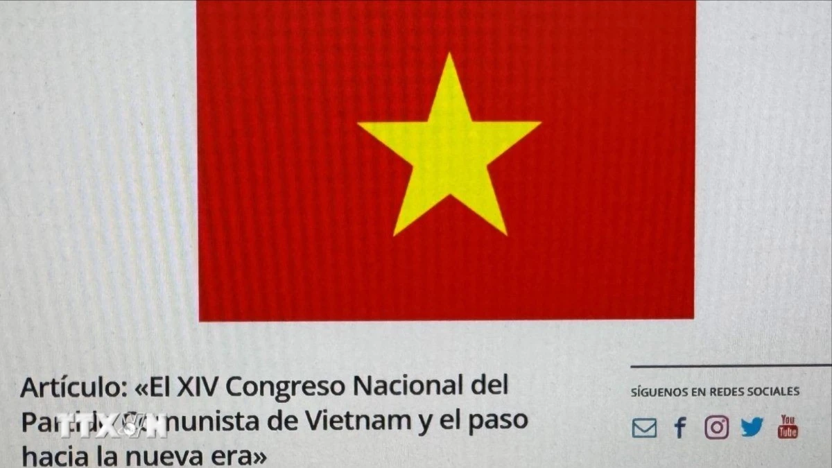 Bài viết “Đại hội đại biểu toàn quốc lần thứ 14 của Đảng Cộng sản Việt Nam và bước tiến tới kỷ nguyên mới” đăng trên trang mạng aladaainternacional.com của Trung tâm nghiên cứu Mỹ Latinh về châu Á và châu Phi. (Ảnh: TTXVN phát)